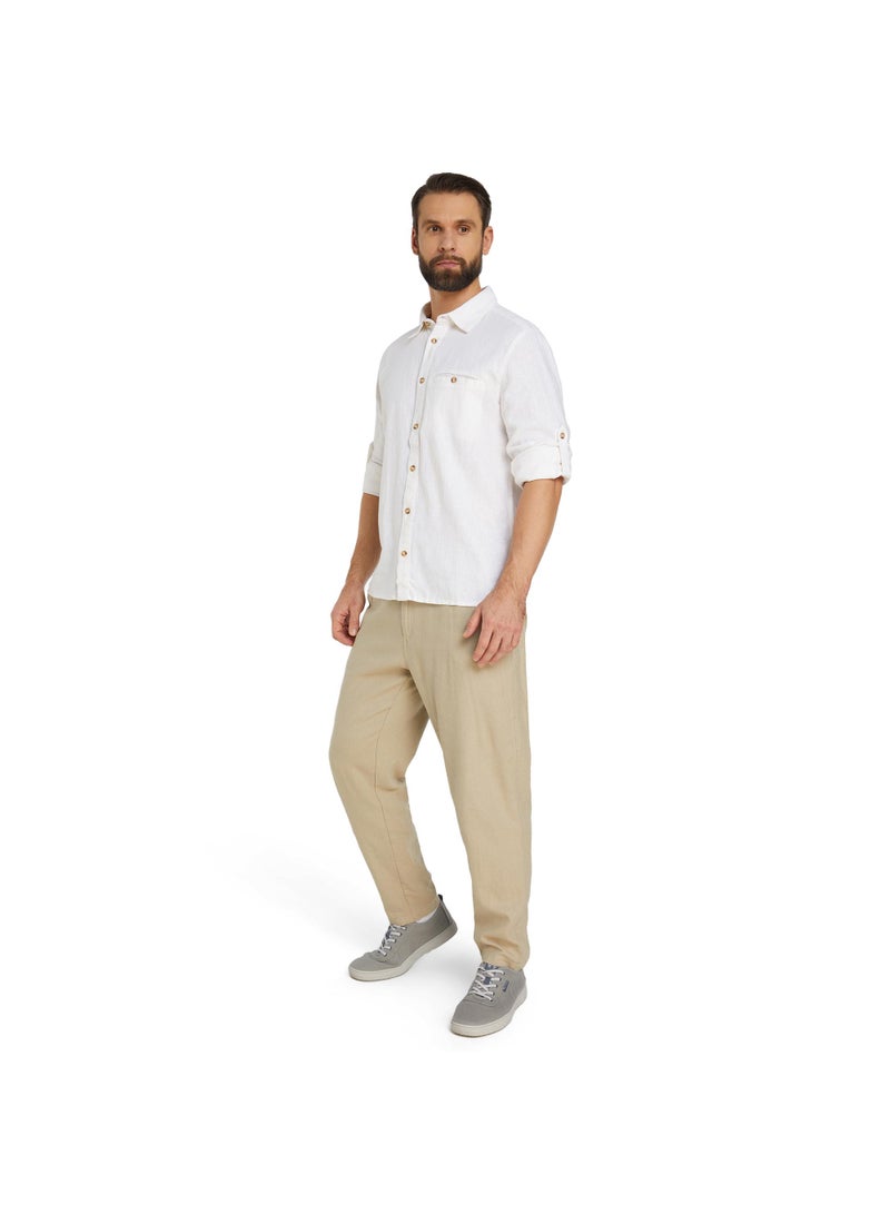 Outventure White Shirt – Stylish, Breathable 55% flax, 45% viscose Blend with Straight Cut and Roll-Up Sleeves for Active Men - Image 5