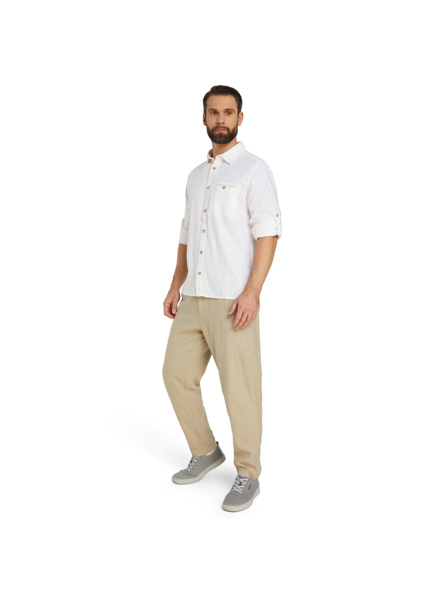 Outventure White Shirt – Stylish, Breathable 55% flax, 45% viscose Blend with Straight Cut and Roll-Up Sleeves for Active Men image 5
