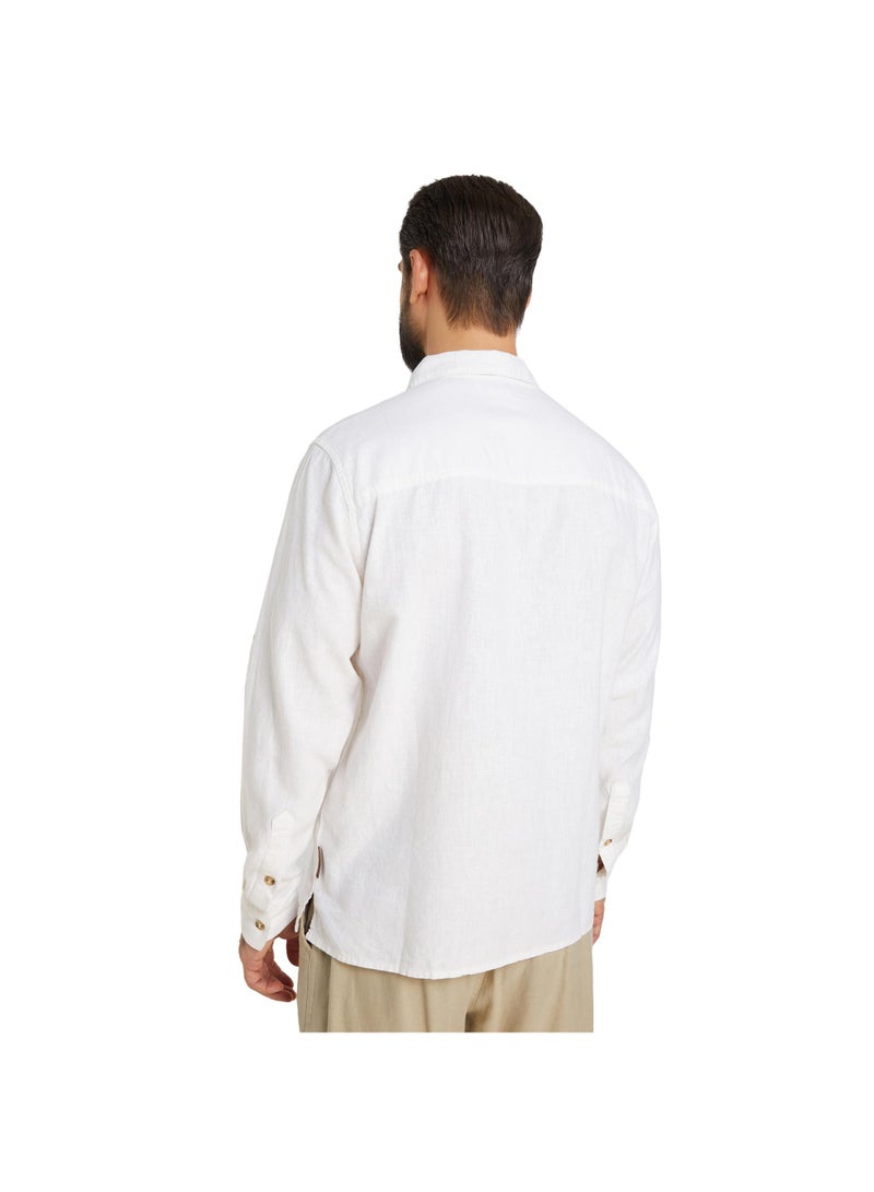 Outventure White Shirt – Stylish, Breathable 55% flax, 45% viscose Blend with Straight Cut and Roll-Up Sleeves for Active Men - Image 4