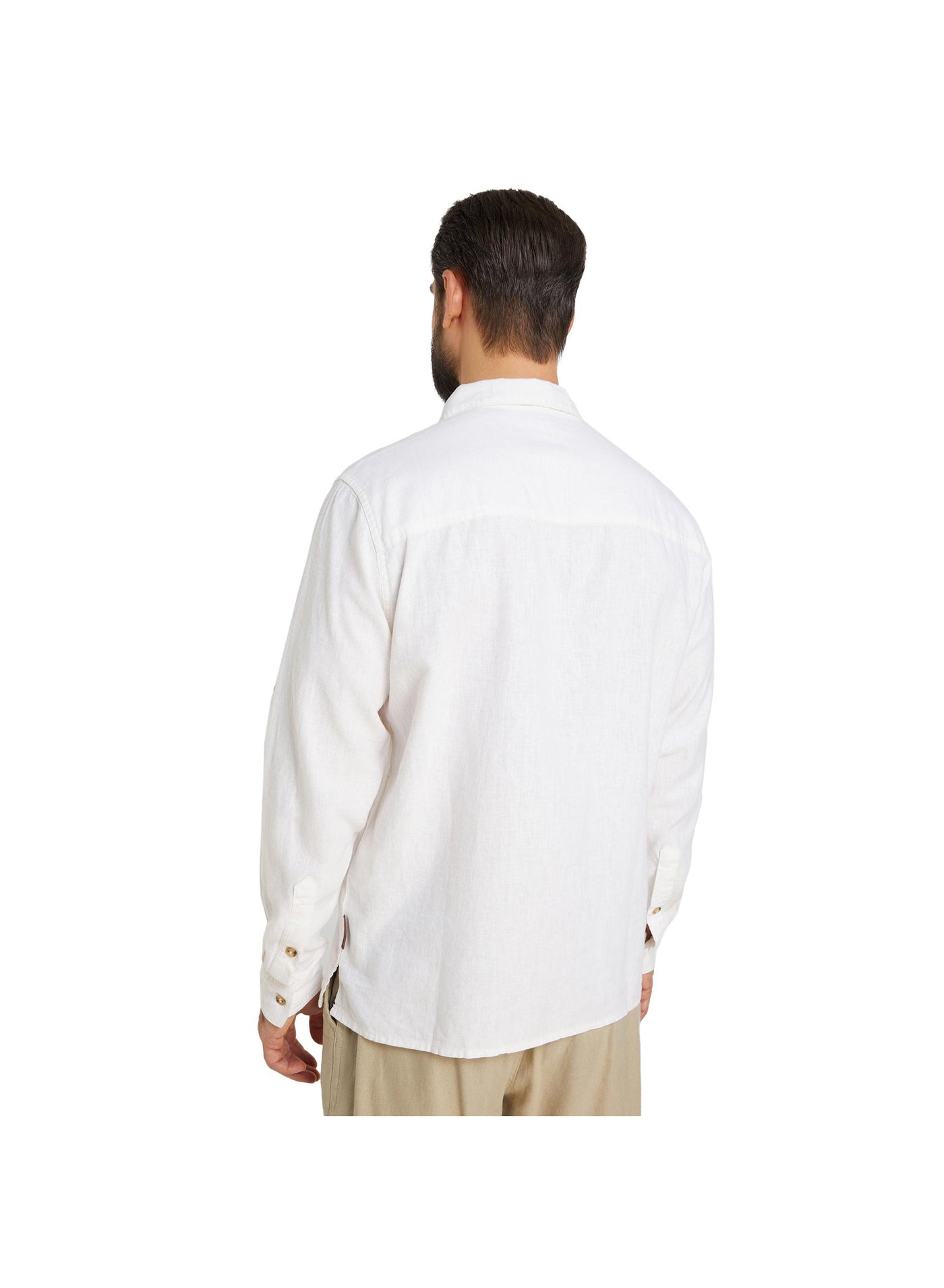 Outventure White Shirt – Stylish, Breathable 55% flax, 45% viscose Blend with Straight Cut and Roll-Up Sleeves for Active Men image 4