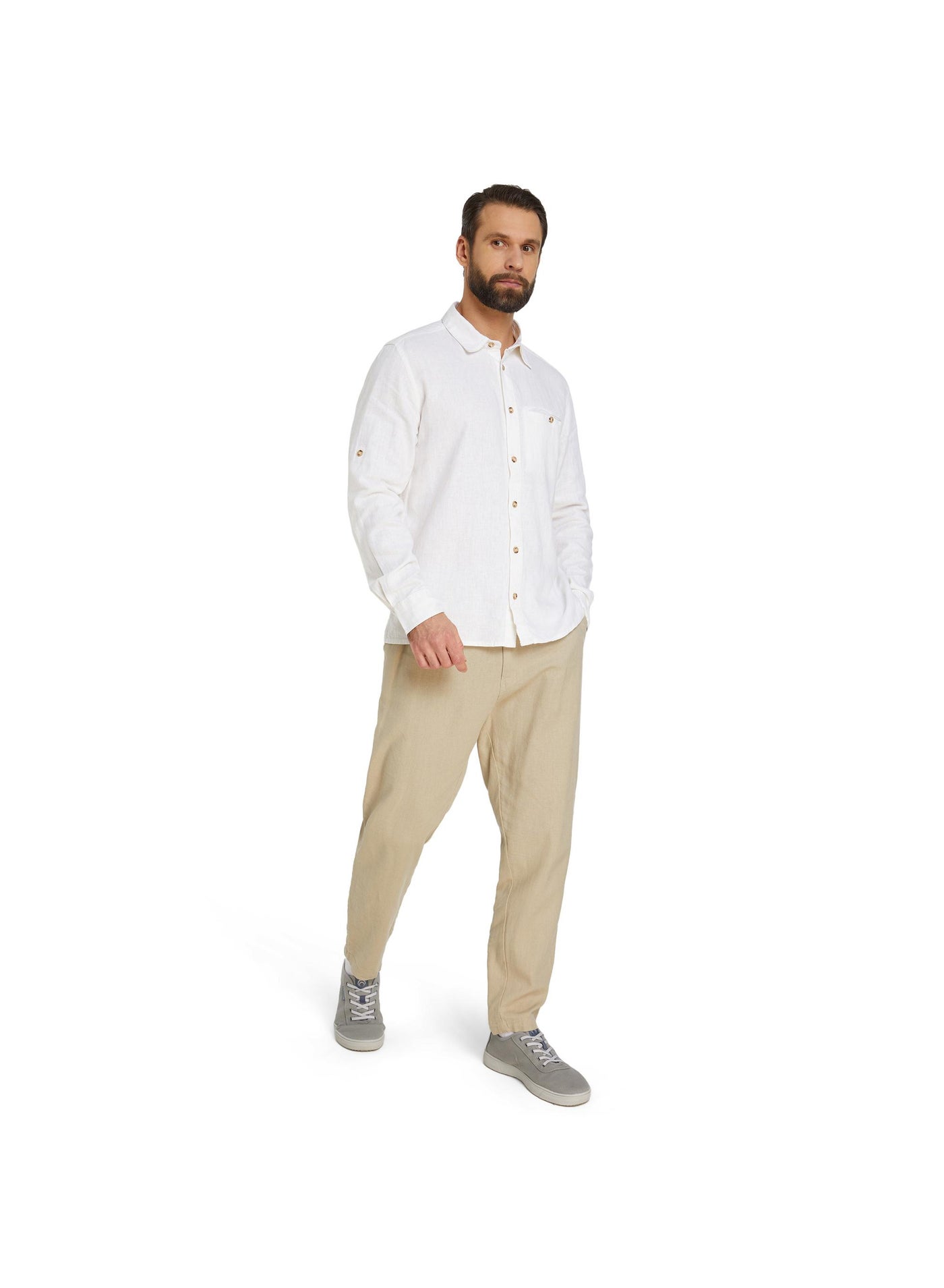 Outventure White Shirt – Stylish, Breathable 55% flax, 45% viscose Blend with Straight Cut and Roll-Up Sleeves for Active Men image 6