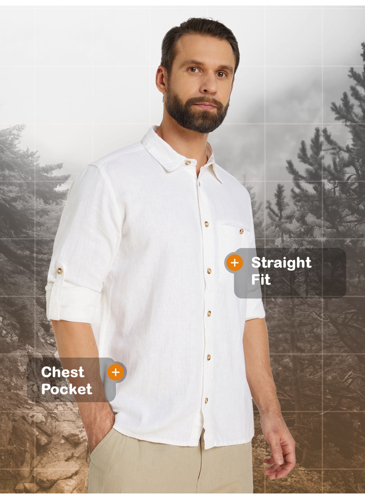 Outventure White Shirt – Stylish, Breathable 55% flax, 45% viscose Blend with Straight Cut and Roll-Up Sleeves for Active Men image 9