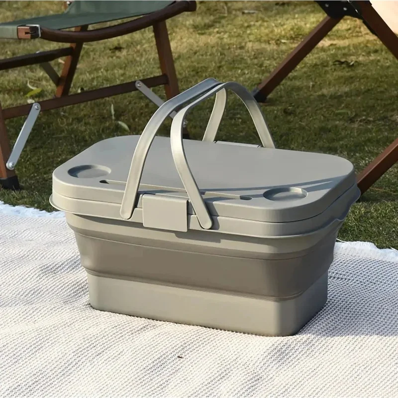 Safestore Beige Multi-Functional Picnic Camping Basket with Coffee Table and Fork-Spoon Gift for Two