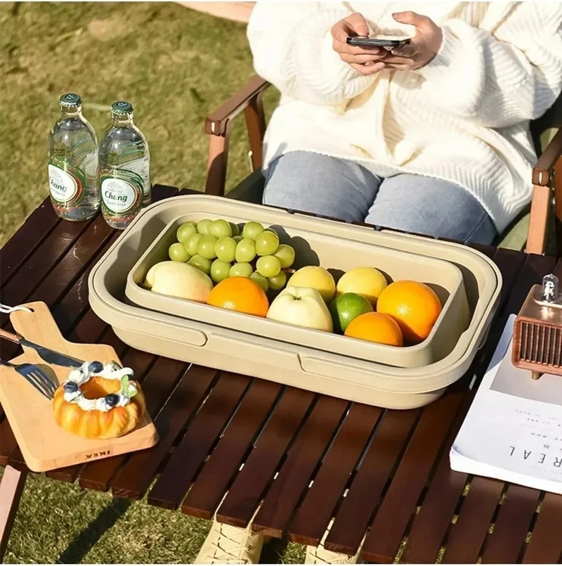 Safestore Beige Multi-Functional Picnic Camping Basket with Coffee Table and Fork-Spoon Gift for Two
