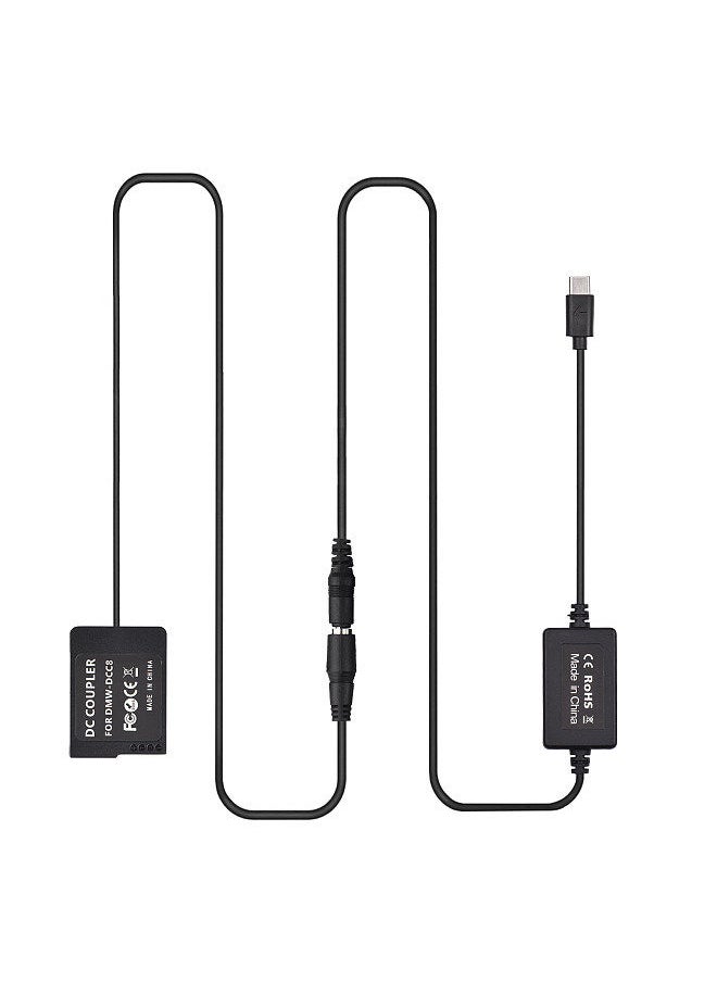 Generic - PD USB Type-C Cable to DMW-DCC8 Dummy Battery DC Coupler DMW-BLC12 Replacement for Panasonic LUMIX DMC-FZ2500 FZ1000 FZ300 FZ200 G85 GX8 G7 G6 G5 GH2 DC-G90 G95 G99 Cameras - Image 1