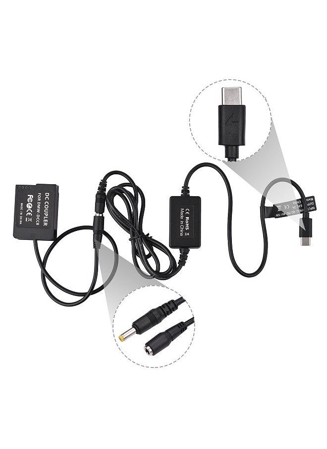 Generic - PD USB Type-C Cable to DMW-DCC8 Dummy Battery DC Coupler DMW-BLC12 Replacement for Panasonic LUMIX DMC-FZ2500 FZ1000 FZ300 FZ200 G85 GX8 G7 G6 G5 GH2 DC-G90 G95 G99 Cameras - Image 1