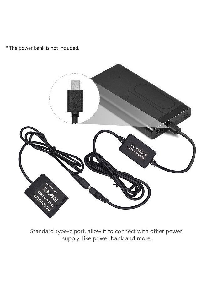 Generic - PD USB Type-C Cable to DMW-DCC8 Dummy Battery DC Coupler DMW-BLC12 Replacement for Panasonic LUMIX DMC-FZ2500 FZ1000 FZ300 FZ200 G85 GX8 G7 G6 G5 GH2 DC-G90 G95 G99 Cameras - Image 1