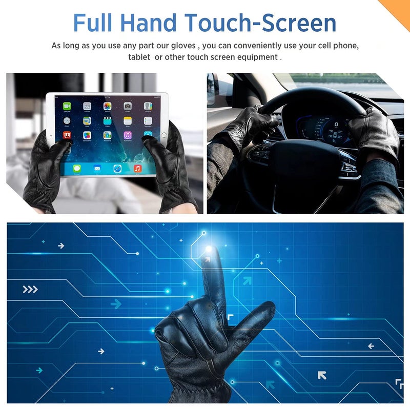 Alepo Genuine Sheepskin Leather Gloves For Men, Winter Warm Touchscreen Texting Cashmere Lined Driving Motorcycle Gloves (Brown-L) - Image 4