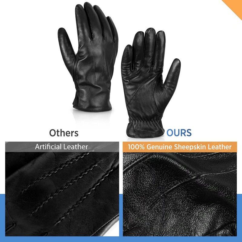 Alepo Genuine Sheepskin Leather Gloves For Men, Winter Warm Touchscreen Texting Cashmere Lined Driving Motorcycle Gloves (Brown-L) - Image 3