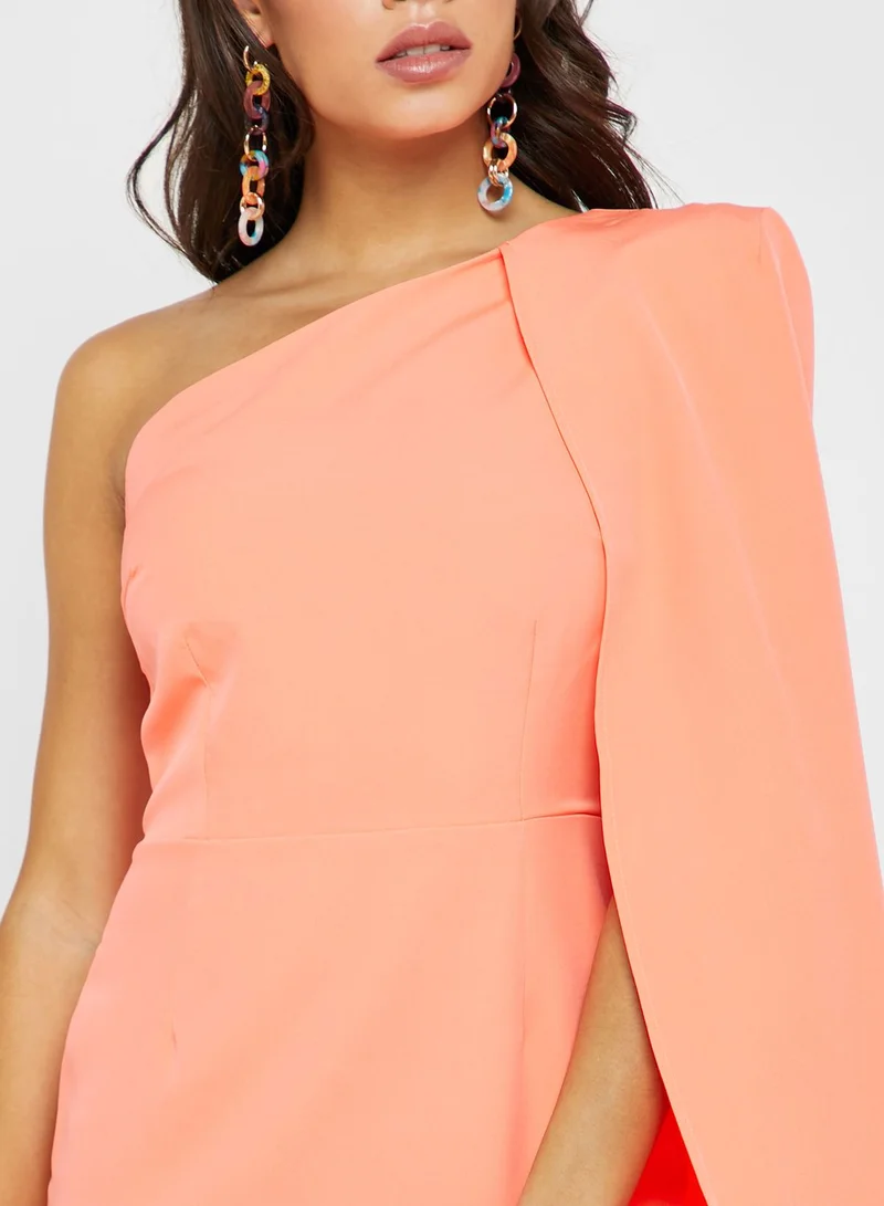 lavish alice One Shoulder Long Sleeve Midi Dress