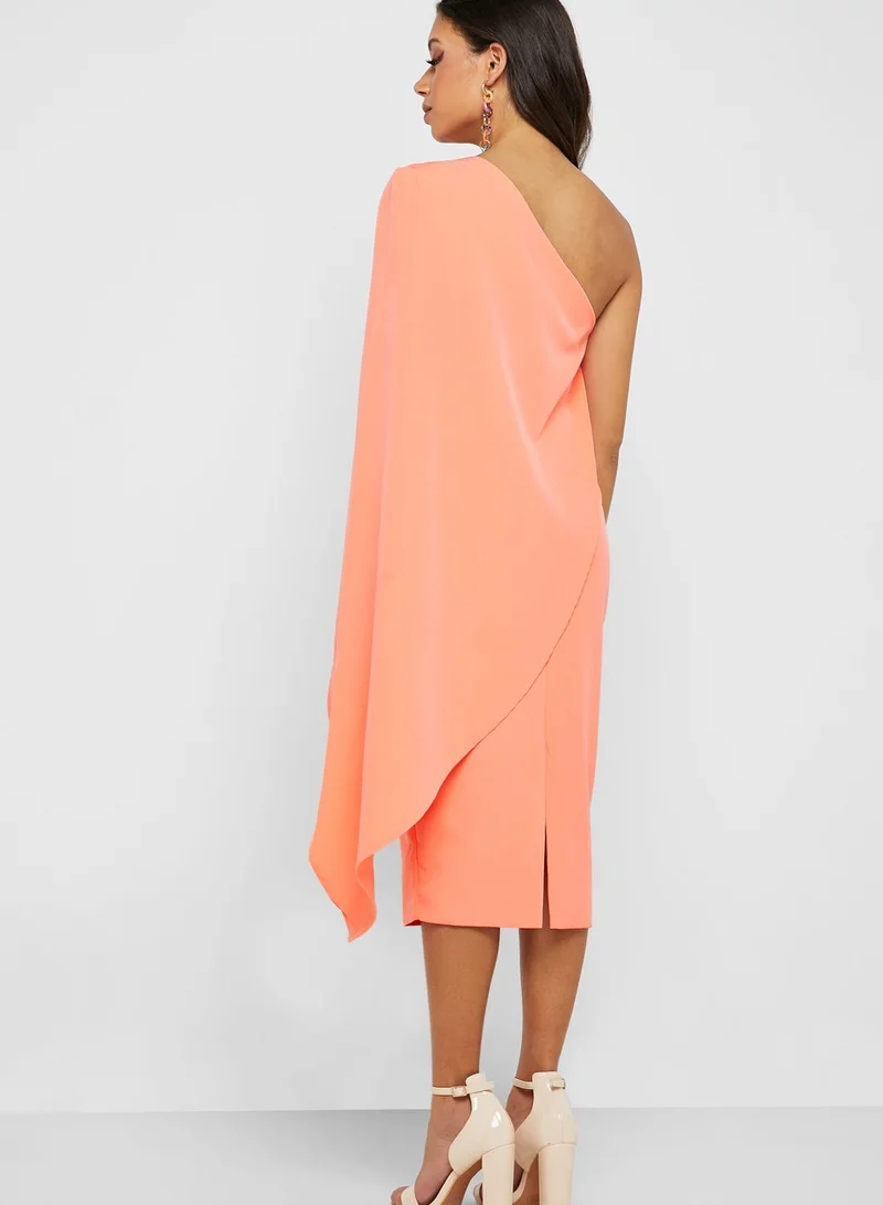 lavish alice One Shoulder Long Sleeve Midi Dress