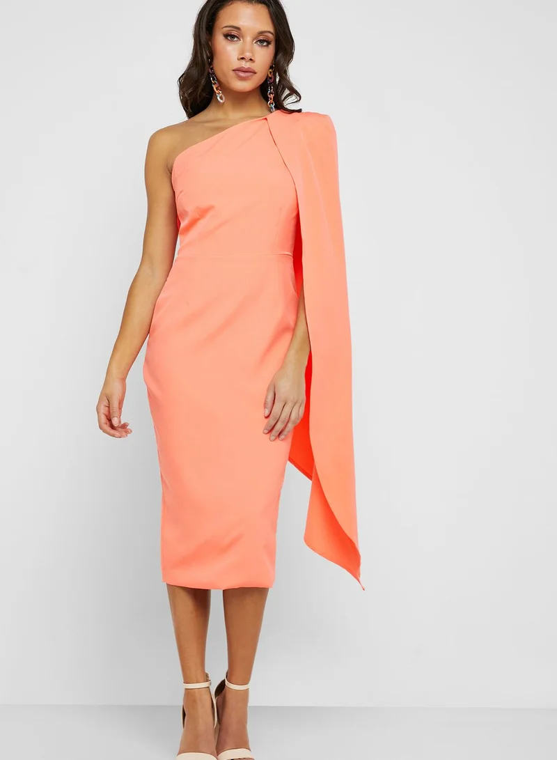 lavish alice One Shoulder Long Sleeve Midi Dress