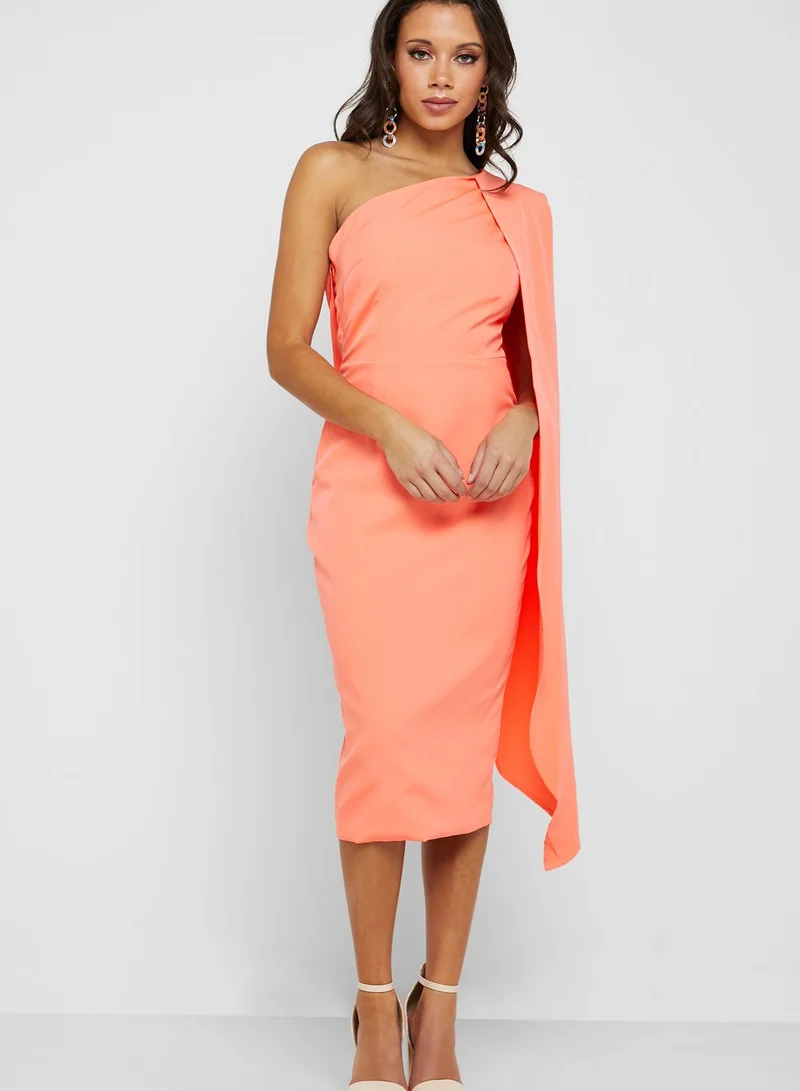 lavish alice One Shoulder Long Sleeve Midi Dress