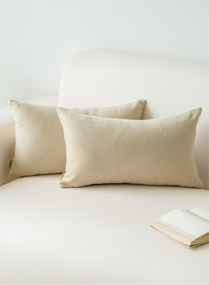 a moment a moment Pack of 2 Decorative Chenille Throw Pillow Covers with Twill Cushion Covers for Sofa Living Room Couch Bed 30x50 CM Beige  - Image 1