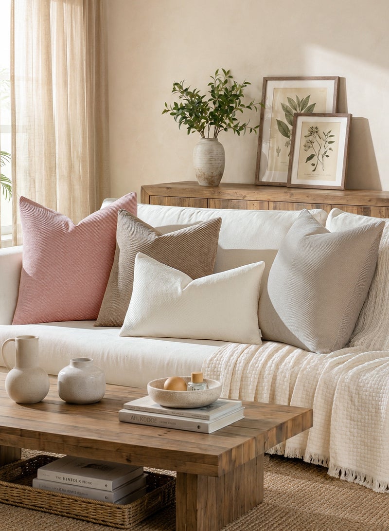 a moment Pack of 2 Decorative Chenille Throw Pillow Covers with Twill Cushion Covers for Sofa Living Room Couch Bed 30x50 CM Beige - Image 4