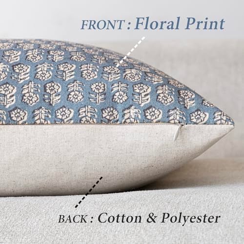 Foindtower Set of 2 Decorative Neutral Floral Print Throw Pillow Covers Vintage Accent Farmhouse Cushion Covers Boho Home Decor for Sofa Couch Chair Bedroom Living Room2222 InchDusty Blue - Image 3