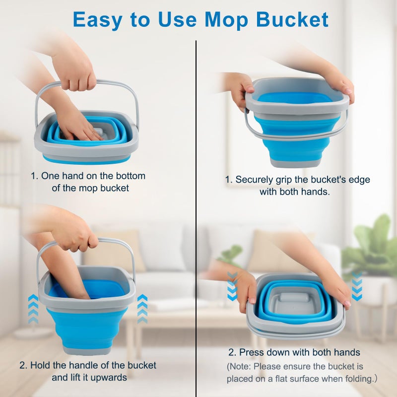 BIDFUL Collapsible Mop Bucket and Ice Bucket-5L(1.3 Gallon) Household Cleaning Silicone Dust Mops Bucket, Portable Bathroom Cleaning Supplies Square Bucket for Cleaning - Image 3