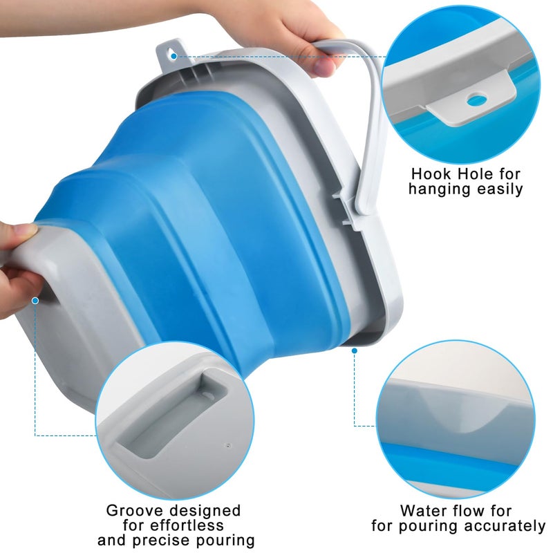 BIDFUL Collapsible Mop Bucket and Ice Bucket-5L(1.3 Gallon) Household Cleaning Silicone Dust Mops Bucket, Portable Bathroom Cleaning Supplies Square Bucket for Cleaning - Image 4