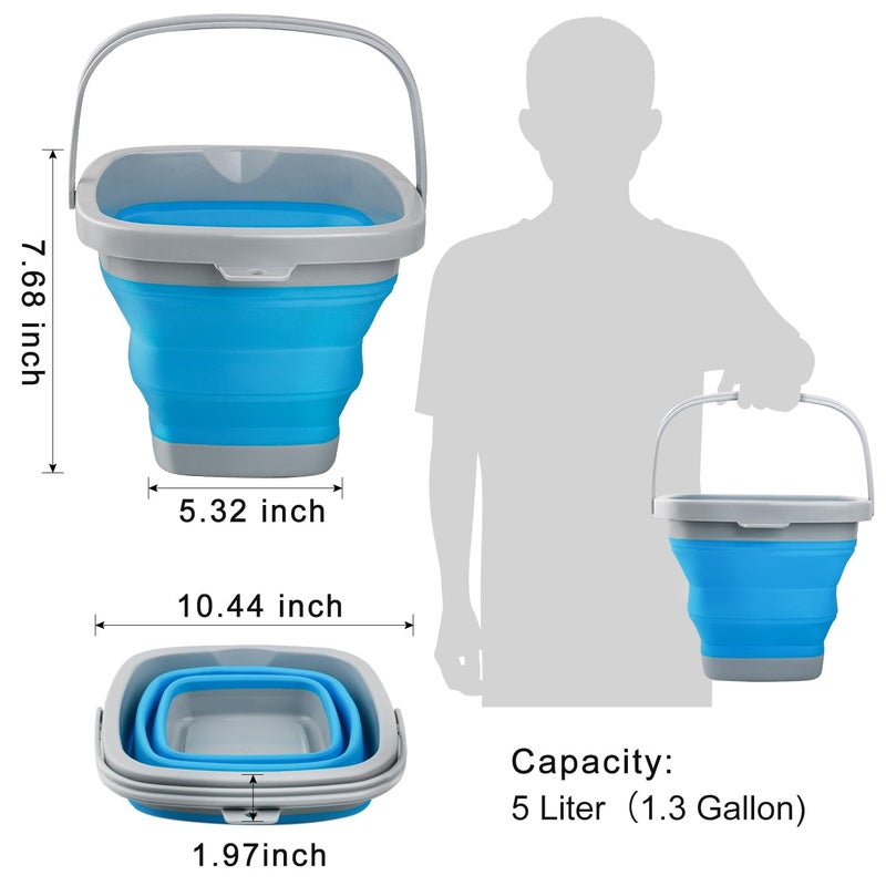 BIDFUL Collapsible Mop Bucket and Ice Bucket-5L(1.3 Gallon) Household Cleaning Silicone Dust Mops Bucket, Portable Bathroom Cleaning Supplies Square Bucket for Cleaning - Image 2