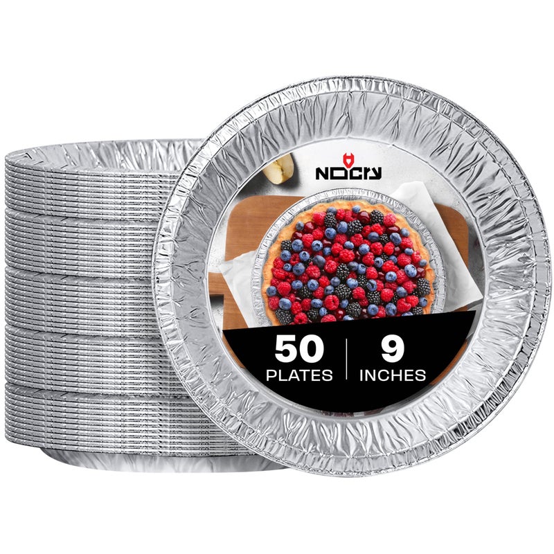 NoCry Premium Disposable Pie Pans 9 Inch (50 Pack) â€” Made in USA â€” Foil Aluminum Tins with Curl Lip for Baking Delicious Tarts or Crispy Pastry Crusts â€” Lightweight Yet Sturdy â€” Even Heat Distribution - Image 1