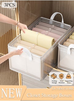 DUNISO 3 Pieces Foldable Closet Storage Organizer Washable Closet Storage Box with Carrying Handles Cube Storage Bin Clothing Storage Box for Clothes Wardrobe Home Bedroom Office  - Image 1