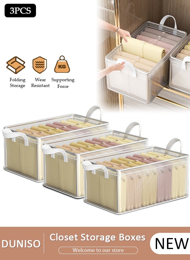 DUNISO 3 Pieces Foldable Closet Storage Organizer Washable Closet Storage Box with Carrying Handles Cube Storage Bin Clothing Storage Box for Clothes Wardrobe Home Bedroom Office - Image 1