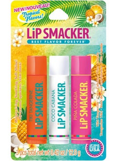 Lip Smacker S Flavored Lip Balm Tropical Fever Tiki Tangerine Coco Cabana Pina Colada Set Of 3 Clear For Kids Men Women  - Image 1