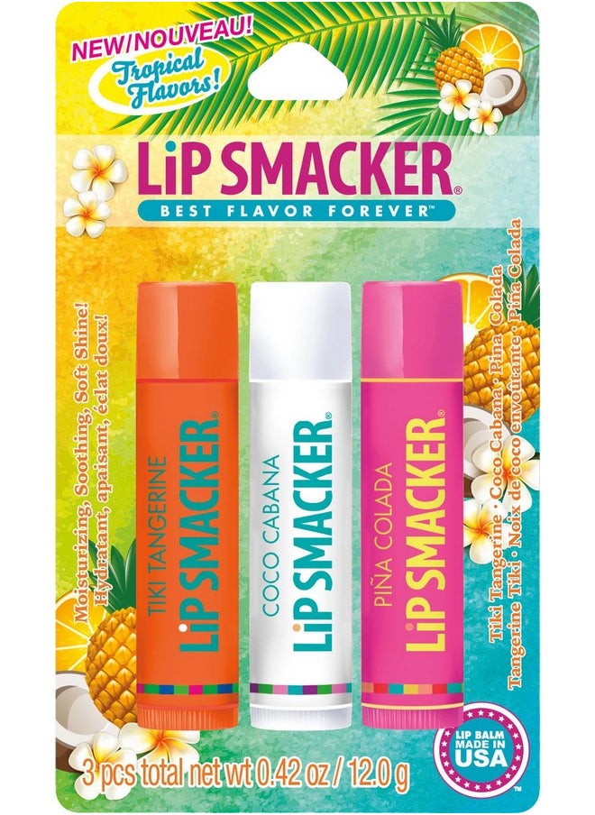 Lip Smacker S Flavored Lip Balm Tropical Fever Tiki Tangerine Coco Cabana Pina Colada Set Of 3 Clear For Kids Men Women  - Image 1