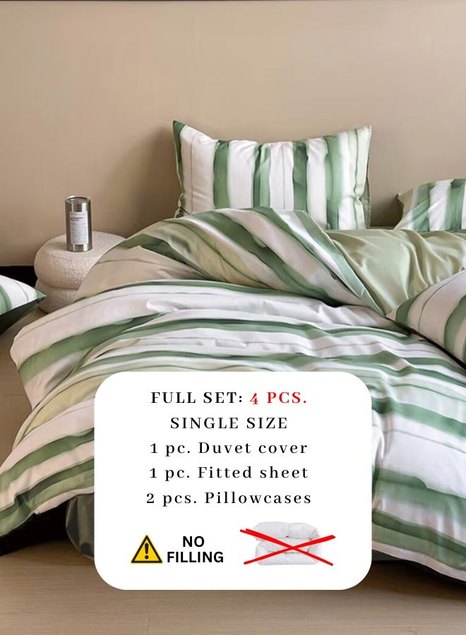 LUNA Home Single size, 4-piece, reversible duvet cover set featuring a striped design in a vibrant green color.  - Image 3