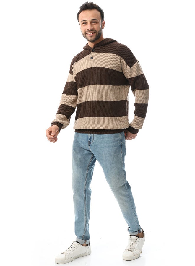 Andora Wide Striped Knitted Pullover _ Beige & Brown - Image 1