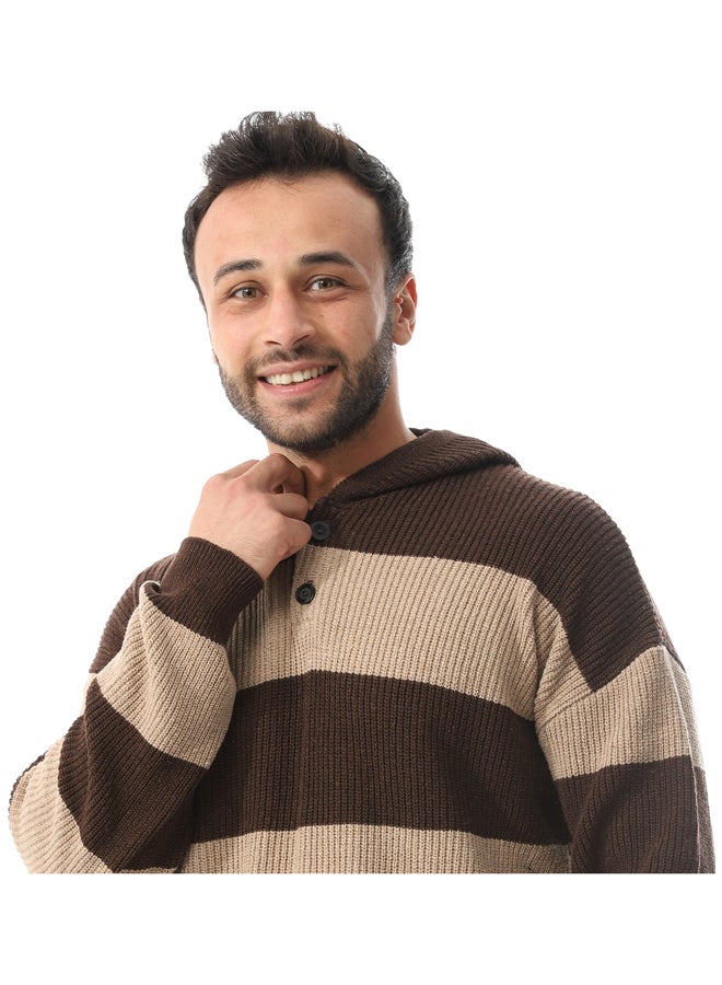 Andora Wide Striped Knitted Pullover _ Beige & Brown - Image 2