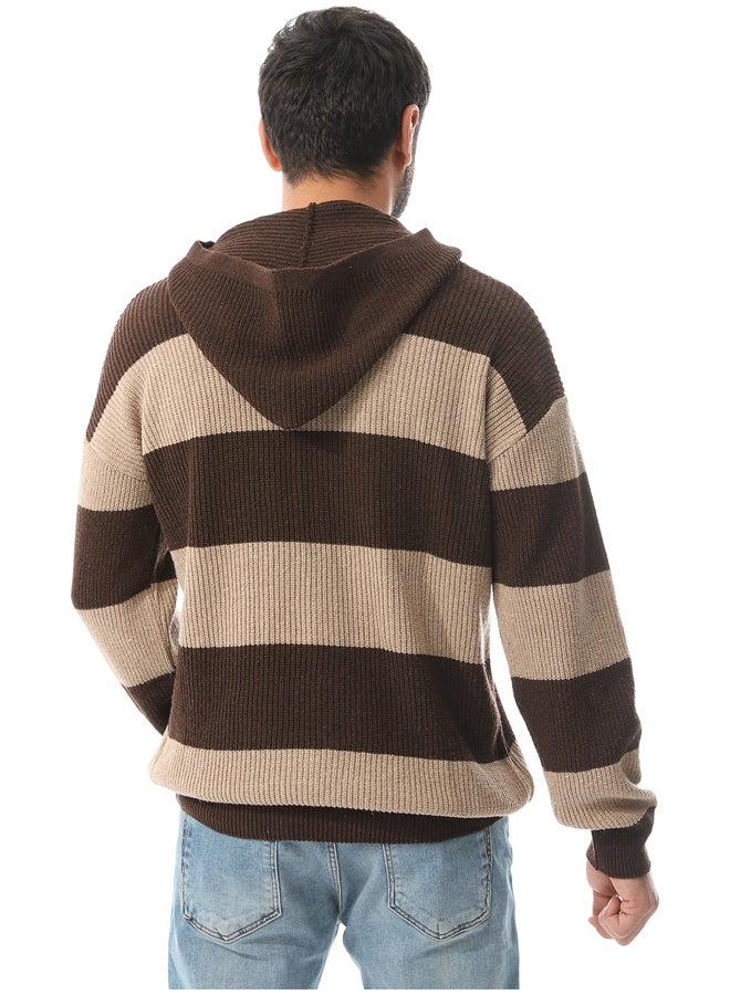 Andora Wide Striped Knitted Pullover _ Beige & Brown - Image 5