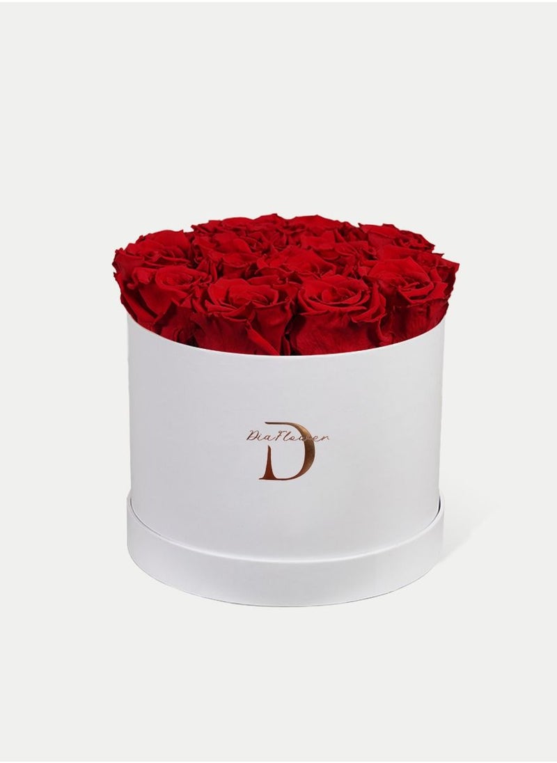 Dia FLOWER - Infinity Round Box, Romantic Red MEDIUM 14 ROSES - Image 1