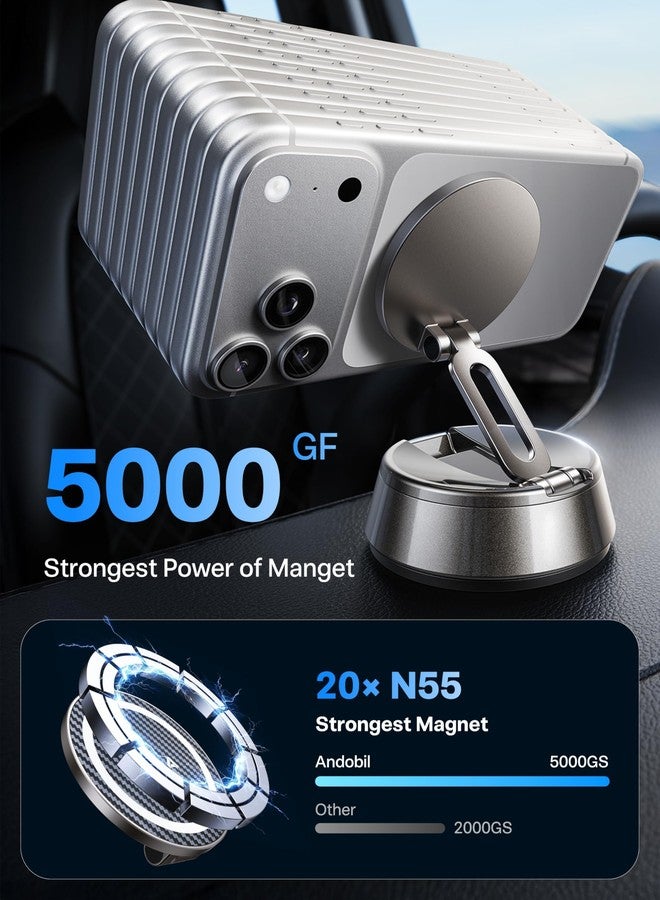 andobil 2026 Upgrade for Magsafe Car Mount [Strongest Suction & Magnet] Vacuum Magnetic Phone Holder for Car 360° Adjustable Car Cell Phone Holder Mount for iPhone iPhone 17 Pro Max 16/15/14/13/12 - Image 4