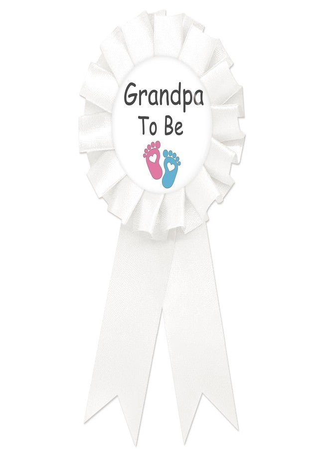 SUPERLUBY Footprint Grandpa To Be Tinplate Badge Pin, Grandpa to Be Pin for Men, Footprint Gender Reveal Brooch Button Pin, White Rosette New Grandpa Button for Baby Shower/Newborn Baby Party Celebration - Image 1