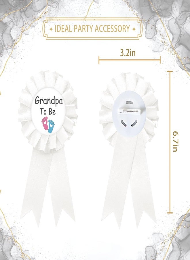 SUPERLUBY Footprint Grandpa To Be Tinplate Badge Pin, Grandpa to Be Pin for Men, Footprint Gender Reveal Brooch Button Pin, White Rosette New Grandpa Button for Baby Shower/Newborn Baby Party Celebration - Image 3
