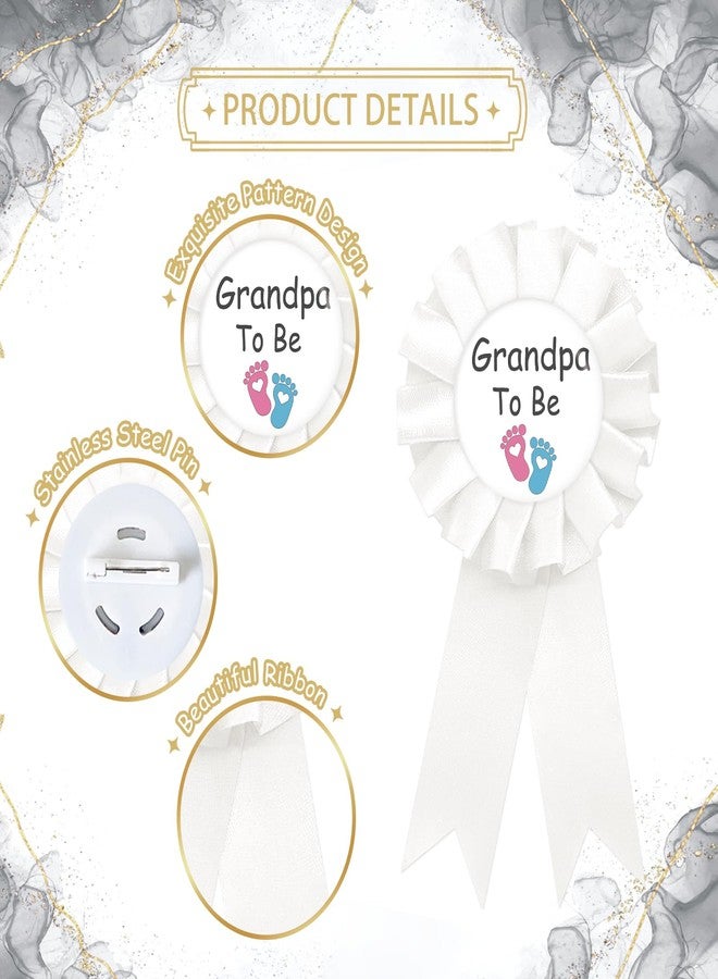 SUPERLUBY Footprint Grandpa To Be Tinplate Badge Pin, Grandpa to Be Pin for Men, Footprint Gender Reveal Brooch Button Pin, White Rosette New Grandpa Button for Baby Shower/Newborn Baby Party Celebration - Image 2