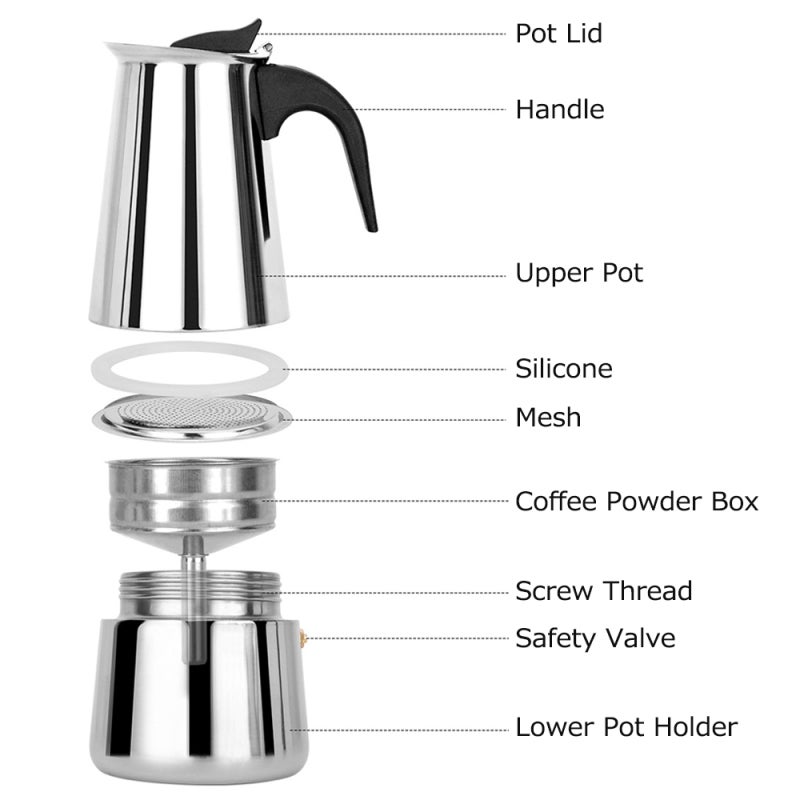 Silver 200ml Eagle Mouth Flow Spout Coffee Pot - Heat-Resistant Handle Stainless Steel Bottom Coffee Maker for Stovetop Home Brewing - Image 2