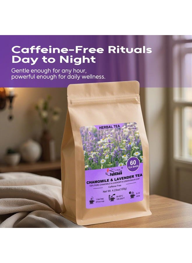 FullChea Chamomile Lavender Tea Bags for Relaxation & Better Sleep - 60 Count - Caffeine-Free Blend Herbal Tea - Premium Chamomile & Lavender Flowers - Image 4