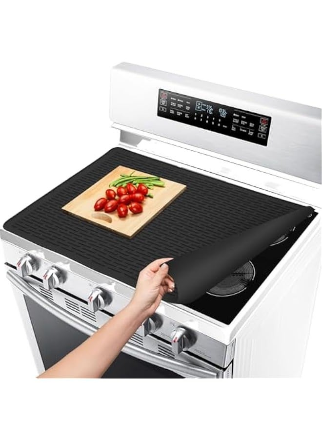 Beauenty Silicone Electric Stove Cover Mat, 28 * 20 inches Extra Large Silicone Dish Drying Mat, Glass Top Stove Cover To Protect Kitchen Counter Surface And Prevent Scratching- BLACK - Image 1