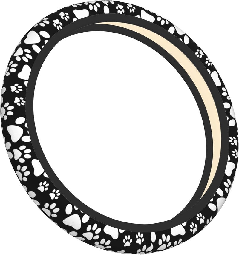 ثويونغ غطاء عجلة قيادة بنقش مخالب الكلاب باللونين الأسود والأبيض، مانع للانزلاق، مناسب لجميع أنواع السيارات، بطول 15 بوصة. - Image 2