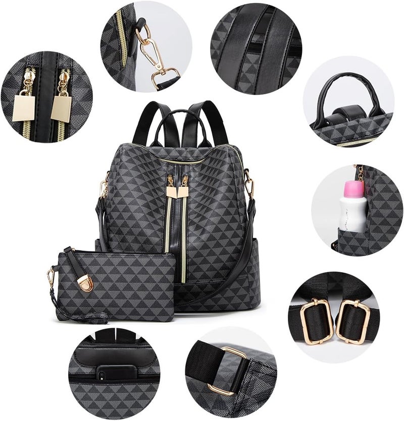 Makes Backpack Purse for Women PU Leather Travel Satchel Handbag Convertible Design Bag with Purse 2 Piece - Image 2