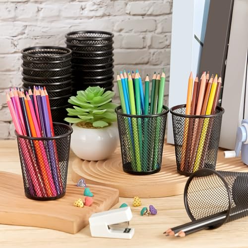 Henoyso 36 Pack Mesh Pencil Holder Wire Mesh Pen Cup Black Pen Holder for Desk Metal Pen Organizer Pencil Cup Marker Holder Makeup Brush Holders for Home Office Supplies Accessories - Image 4