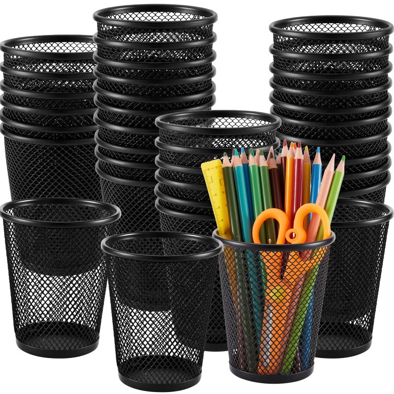 Henoyso 36 Pack Mesh Pencil Holder Wire Mesh Pen Cup Black Pen Holder for Desk Metal Pen Organizer Pencil Cup Marker Holder Makeup Brush Holders for Home Office Supplies Accessories - Image 5