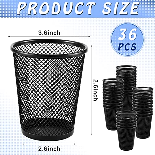 Henoyso 36 Pack Mesh Pencil Holder Wire Mesh Pen Cup Black Pen Holder for Desk Metal Pen Organizer Pencil Cup Marker Holder Makeup Brush Holders for Home Office Supplies Accessories - Image 2