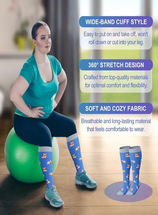LEVSOX Plus Size Compression Socks Wide Calf for Women Men Extra Large 15-20 mmhg Knee High Support Sock for Nurses Travel Pregnant, 3 Pairs/Corgi/Flamingo/Otter, M - Image 4