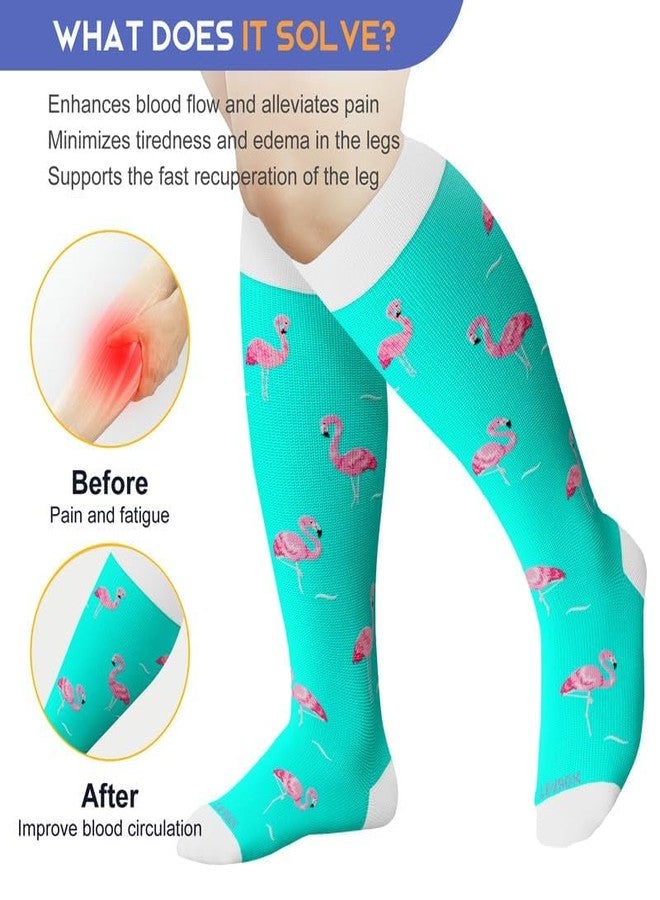LEVSOX Plus Size Compression Socks Wide Calf for Women Men Extra Large 15-20 mmhg Knee High Support Sock for Nurses Travel Pregnant, 3 Pairs/Corgi/Flamingo/Otter, M - Image 3
