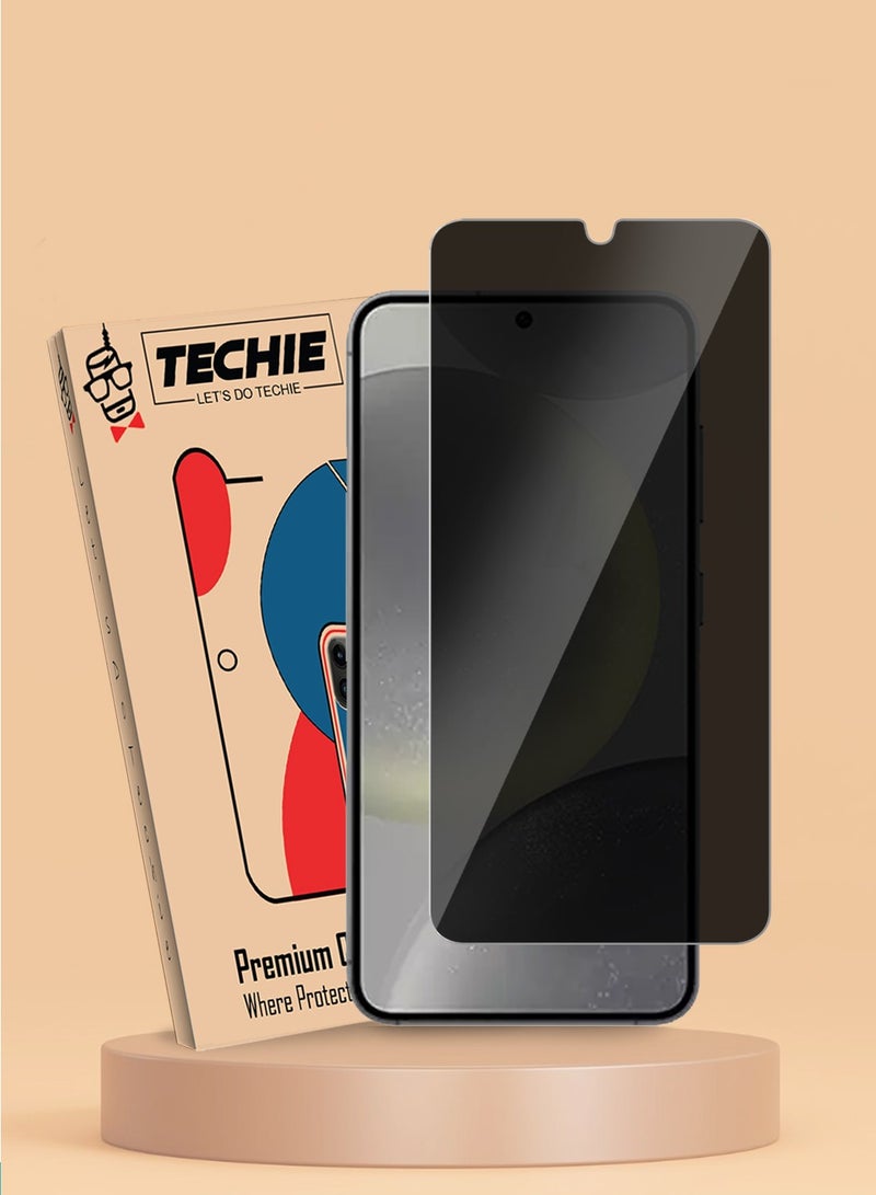 Techie واقي شاشة زجاجي مقوى عالي الدقة للخصوصية لهاتف Samsung Galaxy S24 2024 - مضاد للفقاعات، صلابة 9H 0.33 مم، حواف مستديرة، سهل التركيب - Image 1