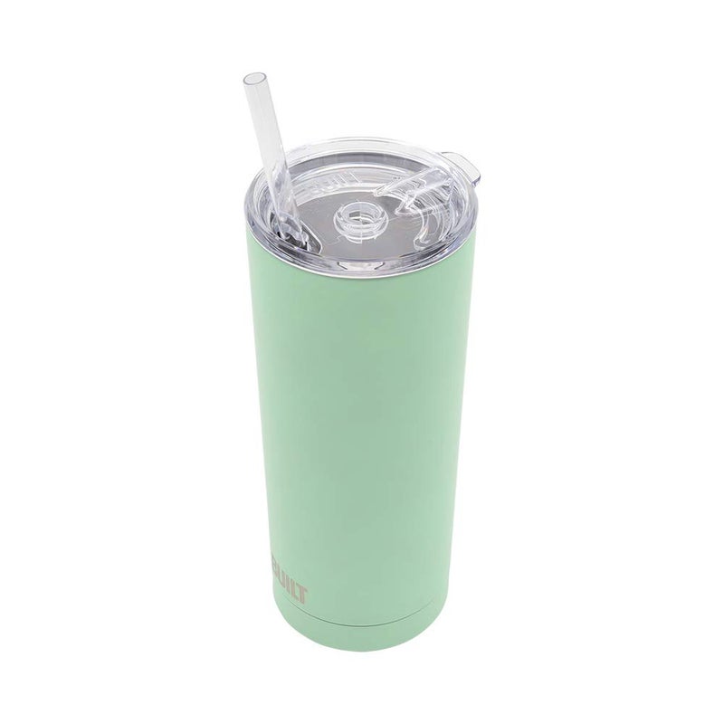 BUILT Double Walled Stainless Steel Tumbler Set with Replacement Lid  2 Reusable Tritan Wire Straw Cleaning Brush in Gift Box  1 Count (Pack of 1)  Ash Green - Image 4