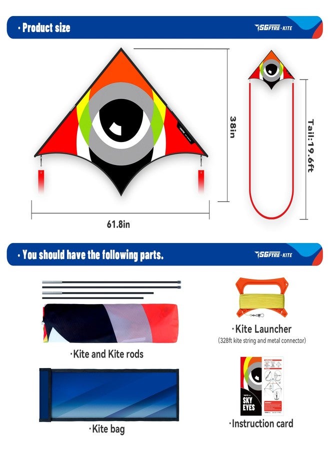 SGftre Delta Kite Easy to Fly,Single Line String with Tail for Beach Flying Kites for Kids and Adults Kites Outdoor Trip Park Family Game (Eye of The Sky red, 1) - Image 3